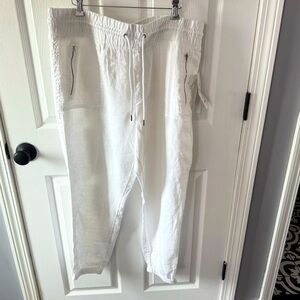 Athleta Women's Cabo Linen Jogger Pants White Pull On Drawstring Tapered Sz 16